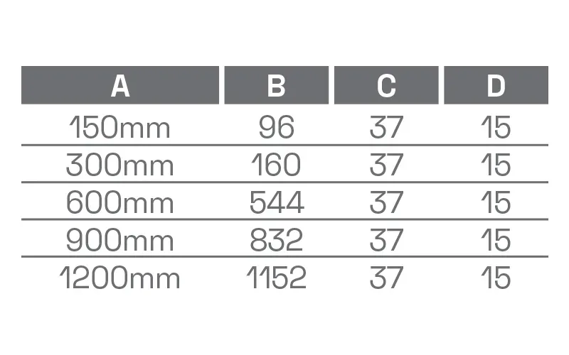 VAP-3004 — dimension chart